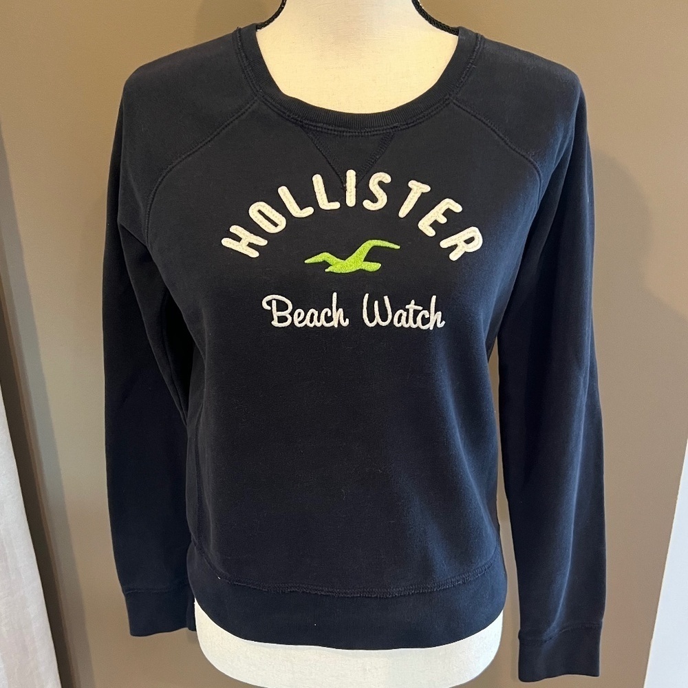 Hollister Navy Crew Neck Sweatshirt, Size Junior Medium